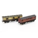 Two Carette for Bassett-Lowke 0 Gauge bogie Brake Coaches, both with clerestory roofs, one in MR