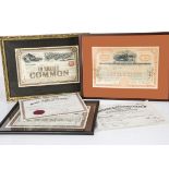 Railroad and Other Share Certificates, three framed and glazed examples Missouri, Kansas and Texas