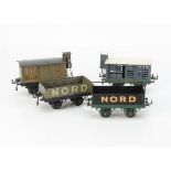 Early French Hornby 0 Gauge NORD 'OAG' Freight Stock, all with drop-link couplers and OAG bases, a