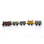 Bing Table Top 00 Gauge clockwork LMS Tank Locomotive and Trucks, LMS maroon clockwork tank, LMS