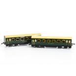 Two French Hornby O Gauge 'Saucisson' SNCF Coaches, Bobigny-produced Sleeping Car No 2644A, and