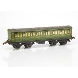 A Hornby Series 0 Gauge bogie No 2 Southern 1st/3rd Passenger Coach, sides G, roof F, some