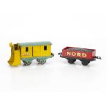 French Hornby 0 Gauge 'NORD' Freight Stock, both with auto-couplers on 'standard' French wagon