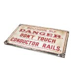 Original Southern Railway Enamelled Danger Sign, with red lettering on a white ground inscribed '