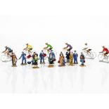 French Hornby 0 Gauge Plastic Figures, six plastic cyclists in different racing couleurs, bagged