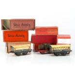 French Hornby 0 Gauge later 'M' Series Rolling Stock, all with auto-couplers, 5 blue/cream Wagons-