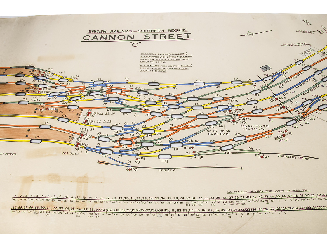 BR Southern Region Signal Box Diagram Cannon St 'C', a coloured diagram, No 1706 dated 23rd February