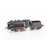 A boxed French Hornby 0 Gauge No OE electric Locomotive and Tender, in semi-matt black with