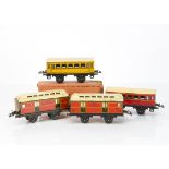 Five French Hornby O Gauge No 1 S Coaches, lithographed coaches with fixed doors, comprising 1st