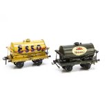 Bassett-Lowke 0 Gauge Mobiloil and buff Esso Tank Wagons, the first in grey with white 'Gargoyle'