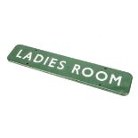 Original BR Southern Enamelled Ladies Room Door Plate, with white lettering on a green ground