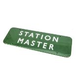 Original BR Southern Enamelled Station Master Door Plate, with white lettering on a green ground