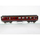 An Exley 0 Gauge LMS Main Line 57' Brake/1st Class Corridor Coach, in LMS crimson with transferred