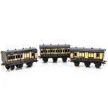 Three Carette for Bassett-Lowke 0 Gauge LNWR 'Clemenson' 6-wheel Coaches, a 1st/3rd compartment