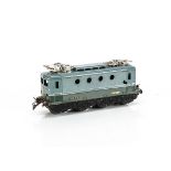 A post-war French Hornby 0 Gauge 20v electric T-BB Locomotive, in SNCF two-tone green with silver