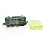 A Boxed Post-war French Hornby 0 Gauge 20v electric O-BB Locomotive, in SNCF green with red trim,