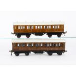 Two Bing for Bassett-Lowke 0 Gauge '1924 Series' LNER Bogie Coaches, in lithographed 'teak'