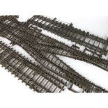 Bassett-Lowke 0 Gauge 3-rail Track, with brass or steel rail in cast chairs on wooden sleepers,