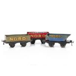 Early French Hornby 0 Gauge 'NORD' Freight Stock, all with small drop-link couplers and black '