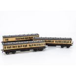 Three Wooden 0 Gauge LSWR non-corridor Coaches by unknown maker, all fitted with Leeds bogies and