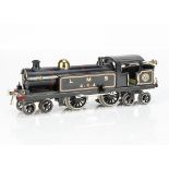 A Hornby 0 Gauge restored clockwork No 2 4-4-4 LMS Tank Locomotive, neatly repainted in black livery