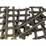 Vintage Bassett-Lowke Gauge 1 two-rail track, with extruded rail in pressed tinplate chairs on