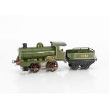 An early French Hornby 0 Gauge clockwork No 1 Locomotive and Tender, in 'NORD' green livery with