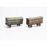 A Pair of uncommon Gray Dunn Biscuit Tin Floor Train Coaches, both of 1st/3rd composite