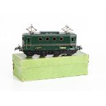 A Boxed Post-war French Hornby 0 Gauge 20v electric O-BB Locomotive, in SNCF green with red trim,