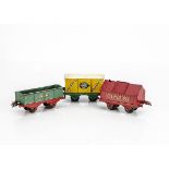 Three uncommon French Hornby 0 Gauge Wagons, a 'Bananes Fyffes' van in yellow with green base, wagon