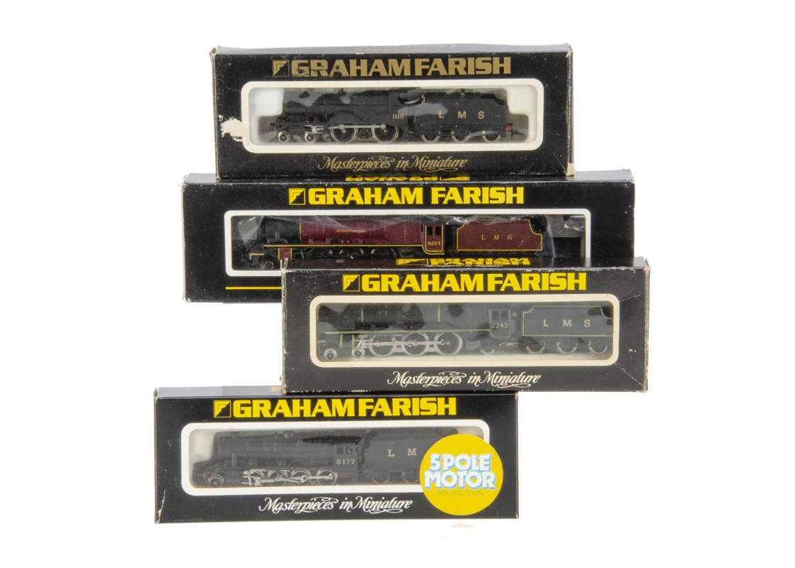 Graham Farish N Gauge LMS Steam Locomotives and Tenders, four boxed examples including 1206 Class 4P