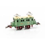 An uncommon French Hornby 0 Gauge LE120 20-volt AC electric model in light green with cream roof,