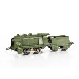 A French Hornby 0 Gauge No OE electric Locomotive and Tender, in green with white rubber-stamped '