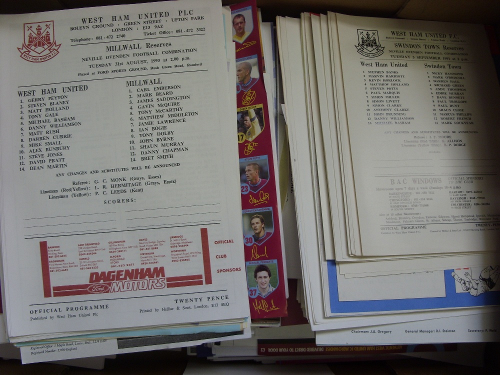 Large collection of West Ham team sheets, reserves & youth, Women and miscellaneous football