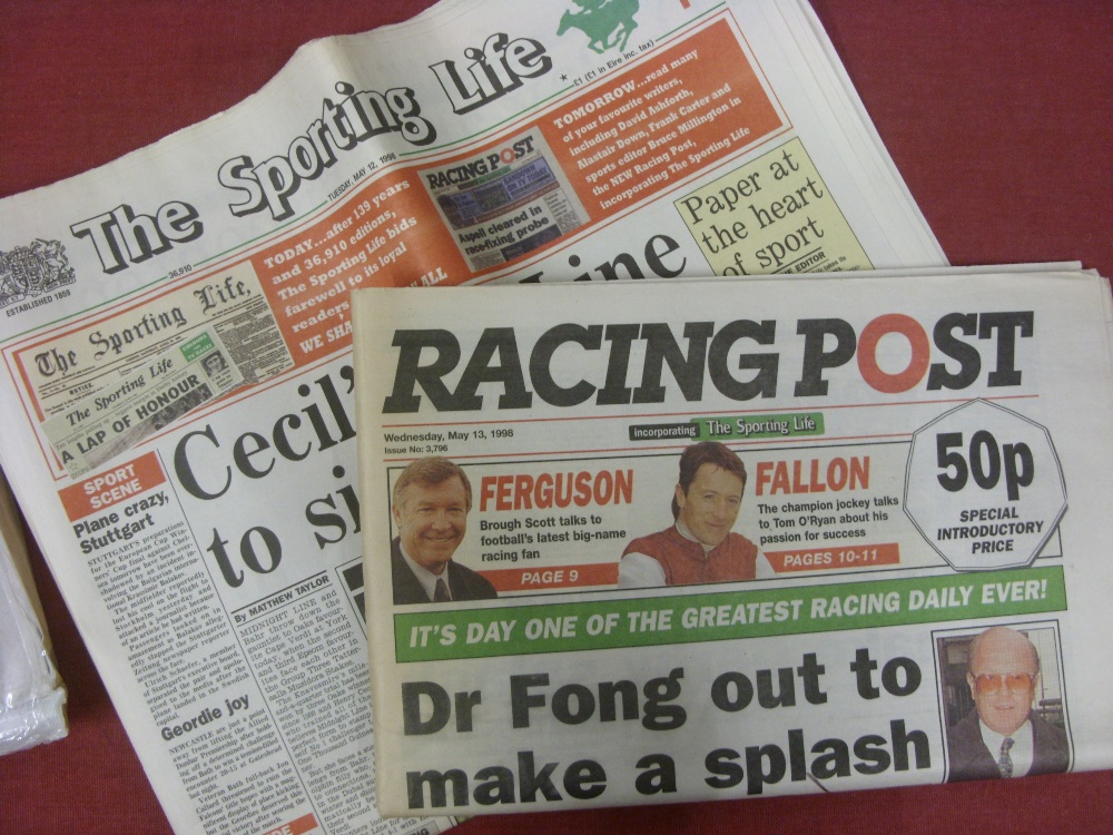 Horse Racing, the last ever issue of the Sporting Life (12/05/1998), and the first ever copy (13/