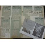 Theatre News Cuttings, A Large Hardback Index Book, containing over 300 cuttings of reviews from