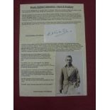 Cricket Autograph, Brian Valentine (Kent & England), a clipped signature, together with a original