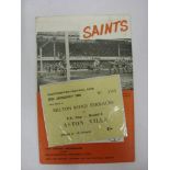 SOUTHAMPTON, 1968/1969, a football programme and ticket from the fixture versus Aston Villa [FA