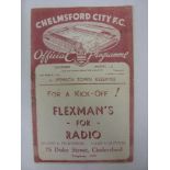 CHELMSFORD CITY, 1938/1939, a football programme from the Southern League fixture against Ipswich