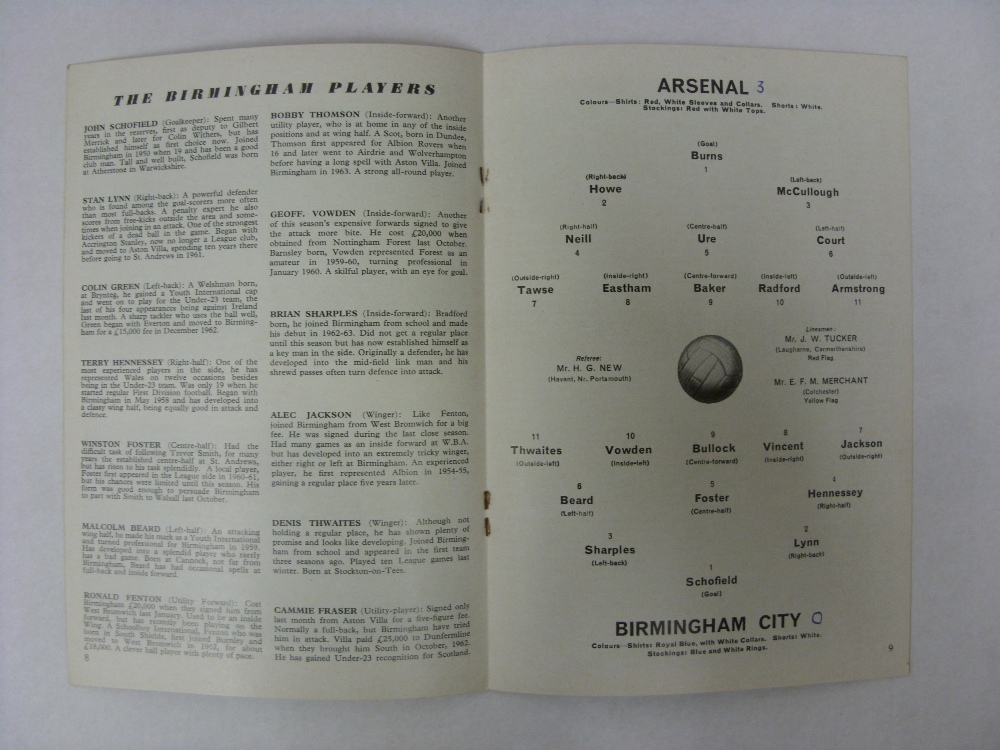 ARSENAL, 1964/1965, a football programme from the fixture versus Birmingham City, scheduled for 20/ - Image 2 of 2