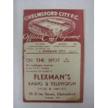 CHELMSFORD CITY, 1939/1940, a football programme from the Friendly [War Time] fixture against