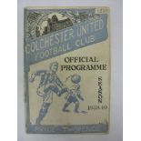 COLCHESTER UNITED, 1939/1940, a football programme from the Southern League fixture against