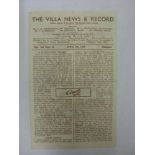 ASTON VILLA, 1947/1948, a football programme from the home fixture with Derby County, played on 07/