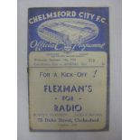 CHELMSFORD CITY, 1938/1939, a football programme from the Southern League fixture against Arsenal