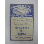 CHELMSFORD CITY, 1938/1939, a football programme from the Southern League fixture against Colchester