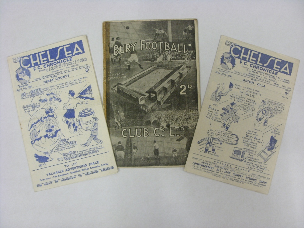 1940's PROGRAMMES, 1946/1947, a collection of 3 football programmes from the season. BURY v