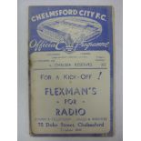 CHELMSFORD CITY, 1938/1939, a football programme from the Friendly fixture against Chelsea Reserves,