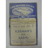 CHELMSFORD CITY, 1938/1939, a football programme from the Southern League fixture against Barry