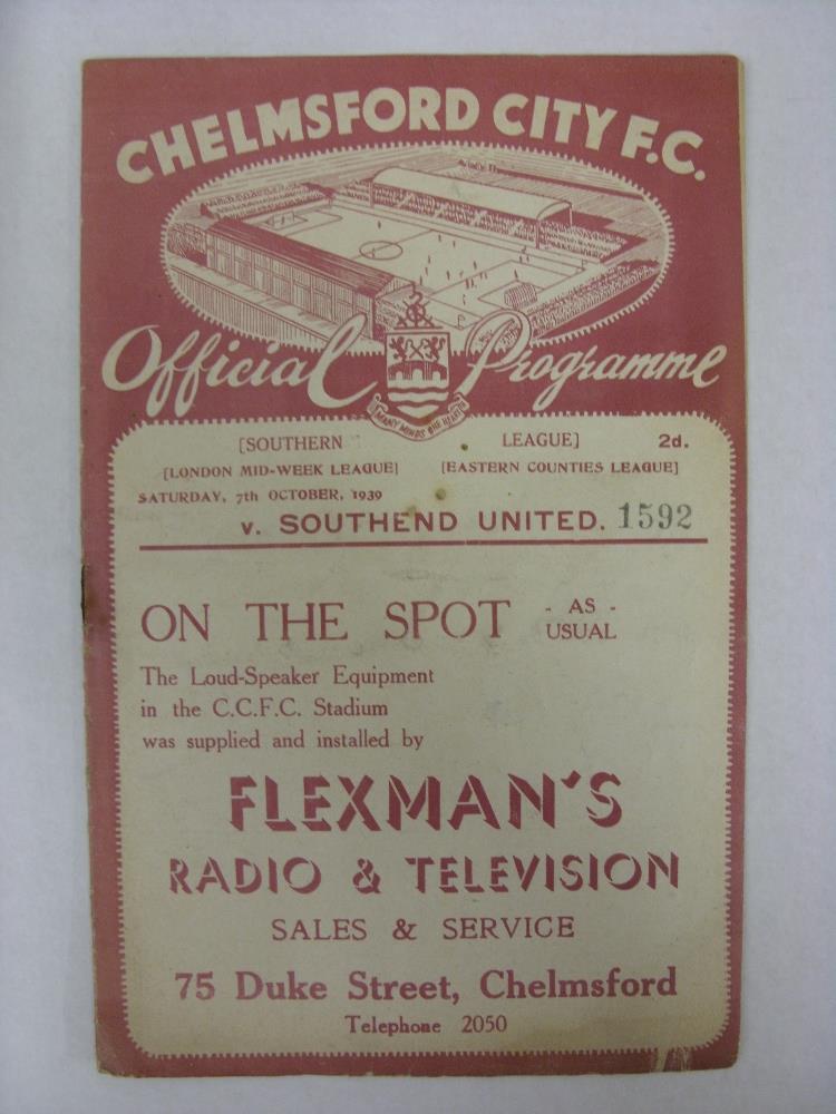 CHELMSFORD CITY, 1939/1940, a football programme from the Friendly [War Time] fixture against