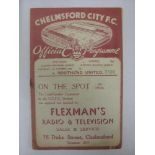 CHELMSFORD CITY, 1939/1940, a football programme from the Friendly [War Time] fixture against